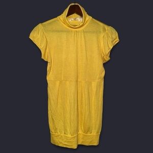 Derek Heart Yellow Short Sleeve Turtle Neck Drop Waist Tunic Shirt Top